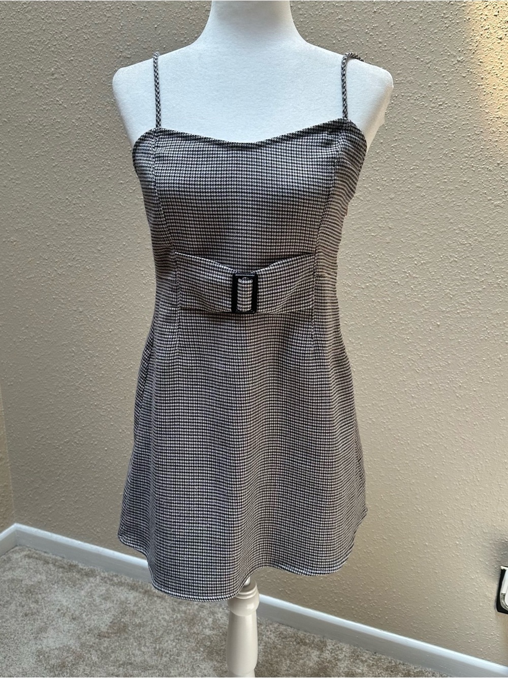 Free People My Girl Houndstooth Mini Dress Sz 8 Preppy Academia Retro Sleeveless
